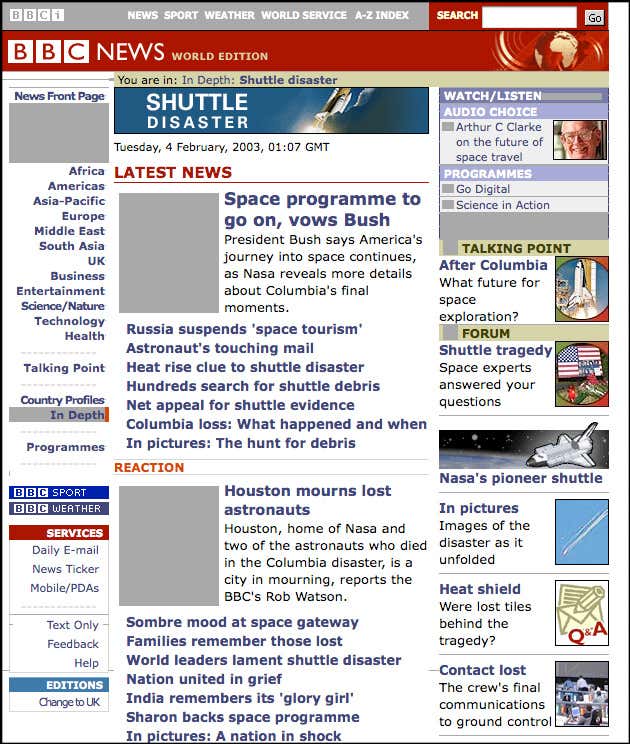4 February 2003: The BBC's coverage of the Columbia space shuttle loss
