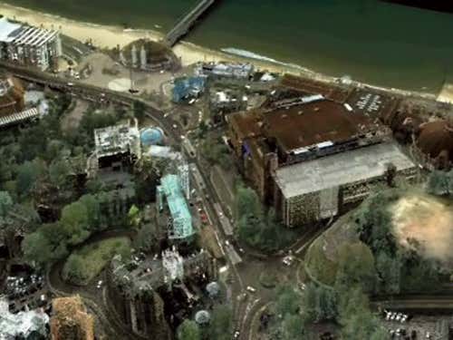 This realistic 3D map is made up from different layers incorporating 3D laser data and satellite imagery