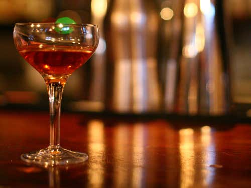 Matured Manhattan: A normal Manhattan (whisky, sweet vermouth, bitters) laid down to age for four-and-a-half years to mellow the flavour; this technique is used to make wine and whisky, of course, but has never been applied to cocktails before