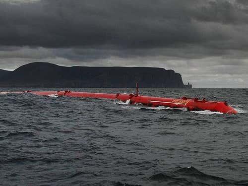 The Pelamis Wave Energy Converter is a snake-like design that bends and flexes to the motion of the waves. This movement drives a hydraulic system that powers a generator to produce electricity