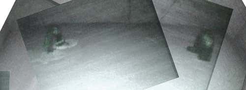 A composite image of the rear of the first blocking stone showing the back of the metal pins embedded in the first blocking stone