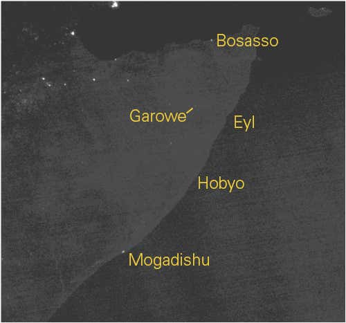 Somalia by night from space 