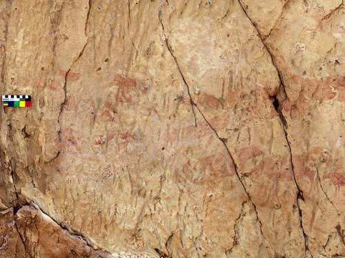 Rock art from Teshuinat II rock shelter, south-west Libya, showing pastoralists with their pots and cattle
