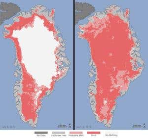 97% of Greenland surface ice turns to slush