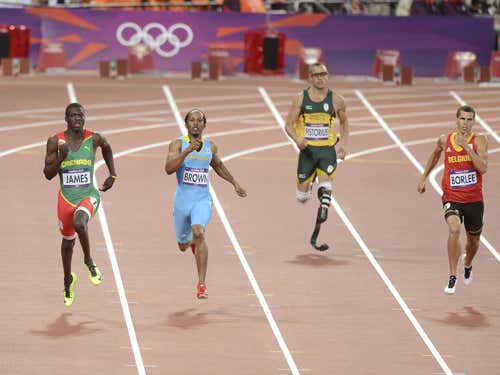 Oscar Pistorius during the men's 400 metres semifinal at the London 2012 Olympics