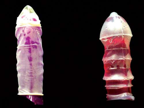 A sculpture in silicone, half contraceptive, half sex toy (right)  