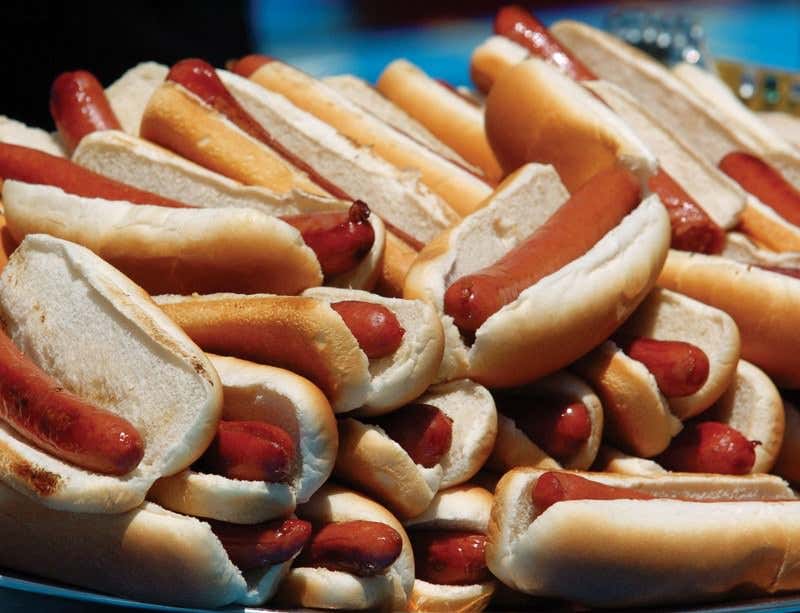A pile of hot dogs