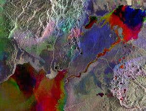 Satellite rainbow shows where Earth is splitting apart