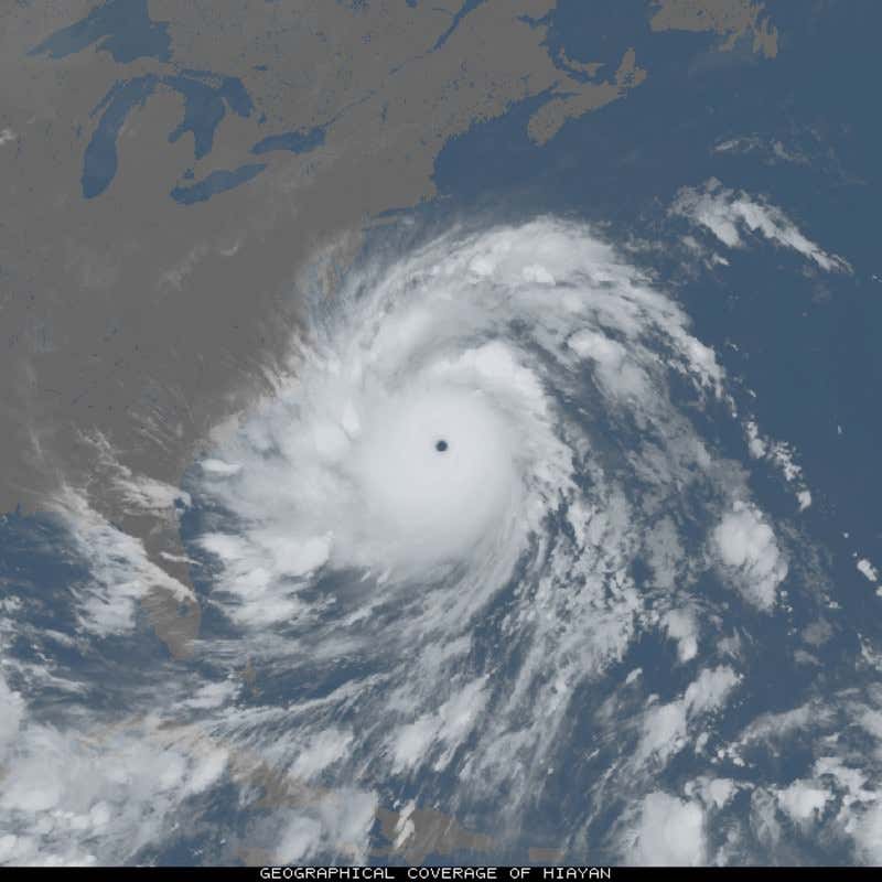 What typhoon Haiyan might look like if it were over the Atlantic Ocean off the US east coast