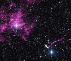 Runaway pulsar spews 37-light-year-long trail in space