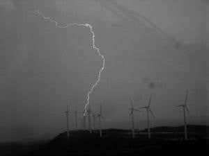 Spinning wind turbines spark clockwork lightning