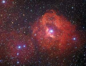 Swirling red nebula is part of angry chicken in the sky