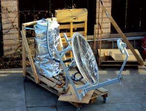 Sun-focusing satellite dish heats water on your roof