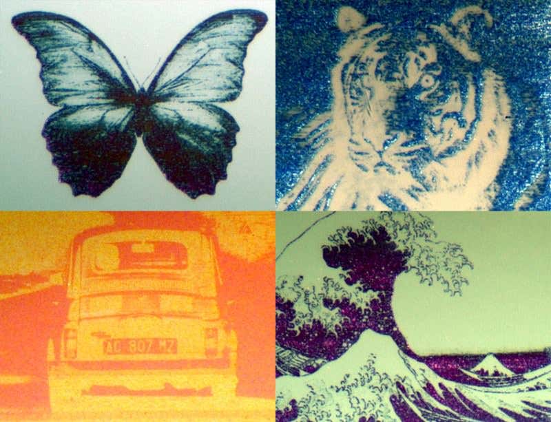 Still images drawn with the technology: at around 70 micrometres across each image is smaller than the width of a human hair