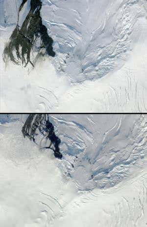 Icequake before and after snapped by NASA scouts