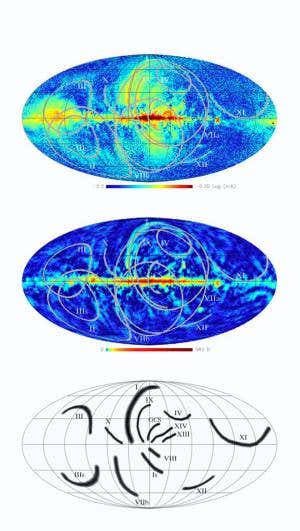 Supernova shock waves create glowing arcs across sky