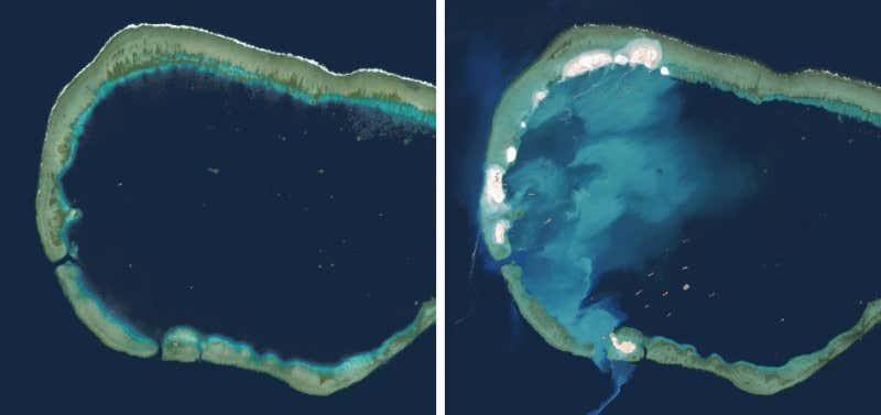 Artificial islands appear on reef in disputed sea