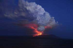 Galapagos volcano sets the night sky ablaze