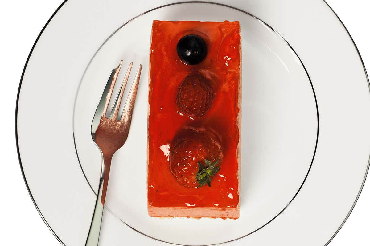 strawberry mousse, white plate