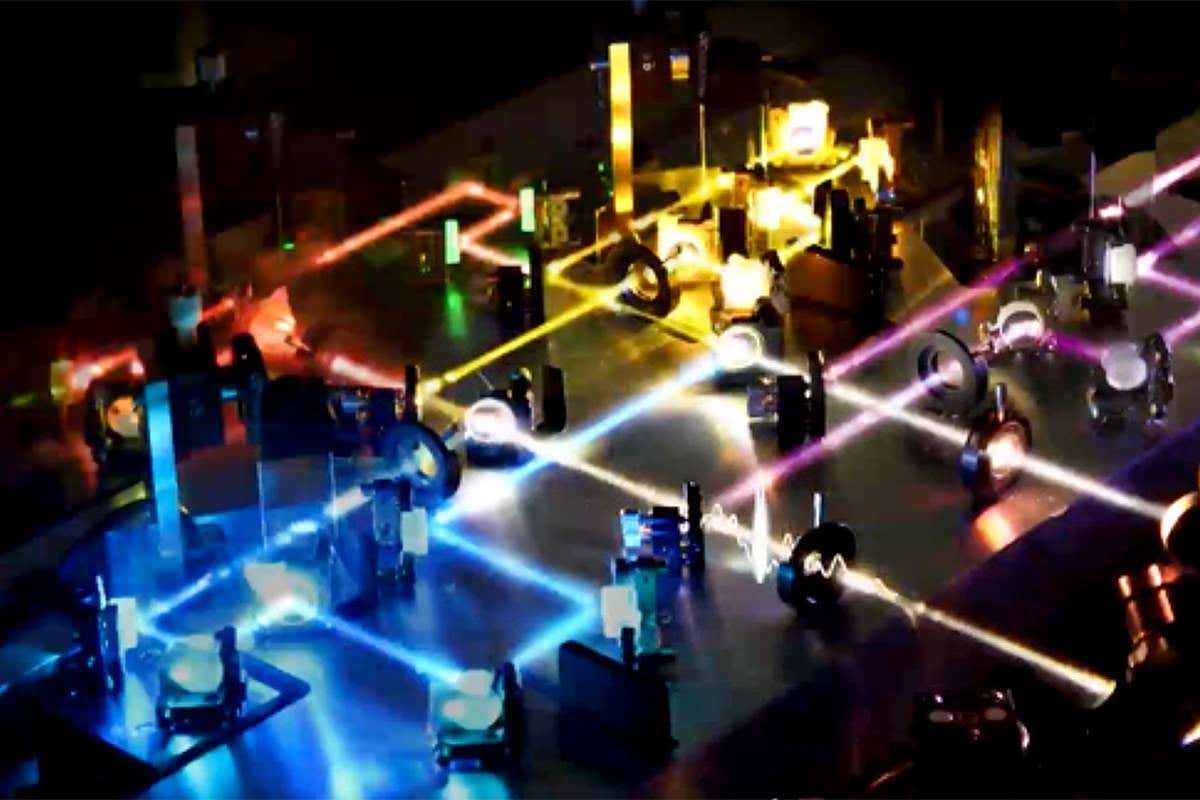 A network of different coloured light beams