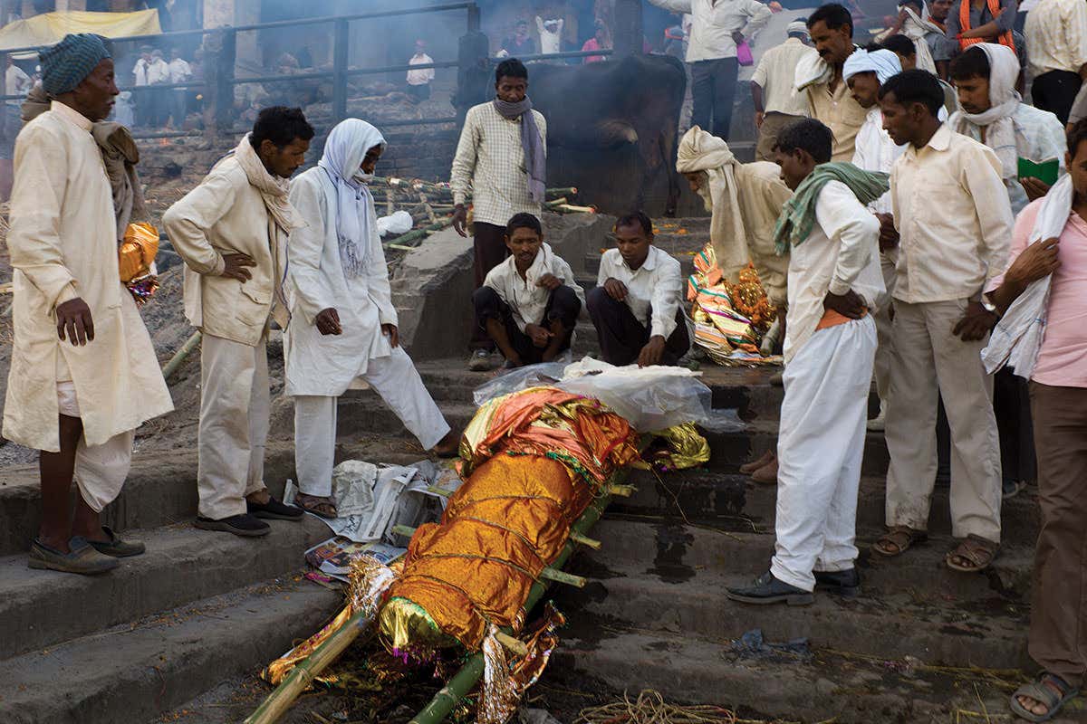 wrapped body prepared for cremation