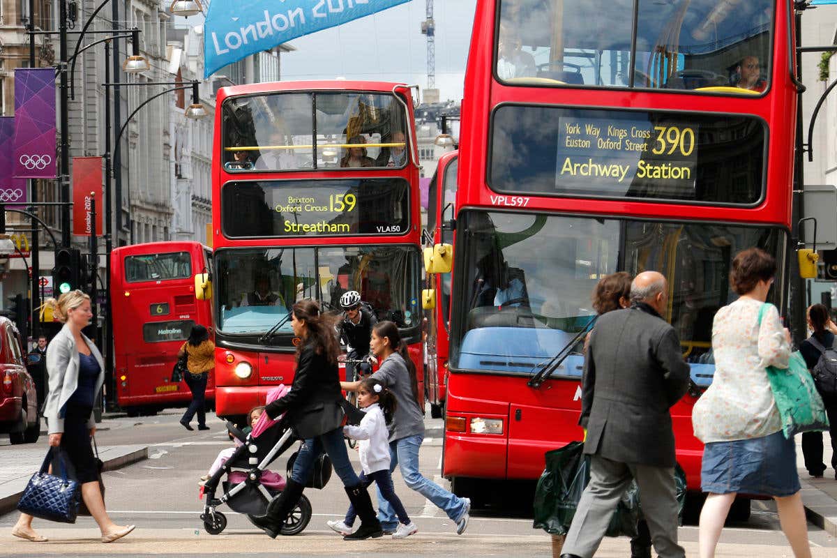 Buses along Oxford Street