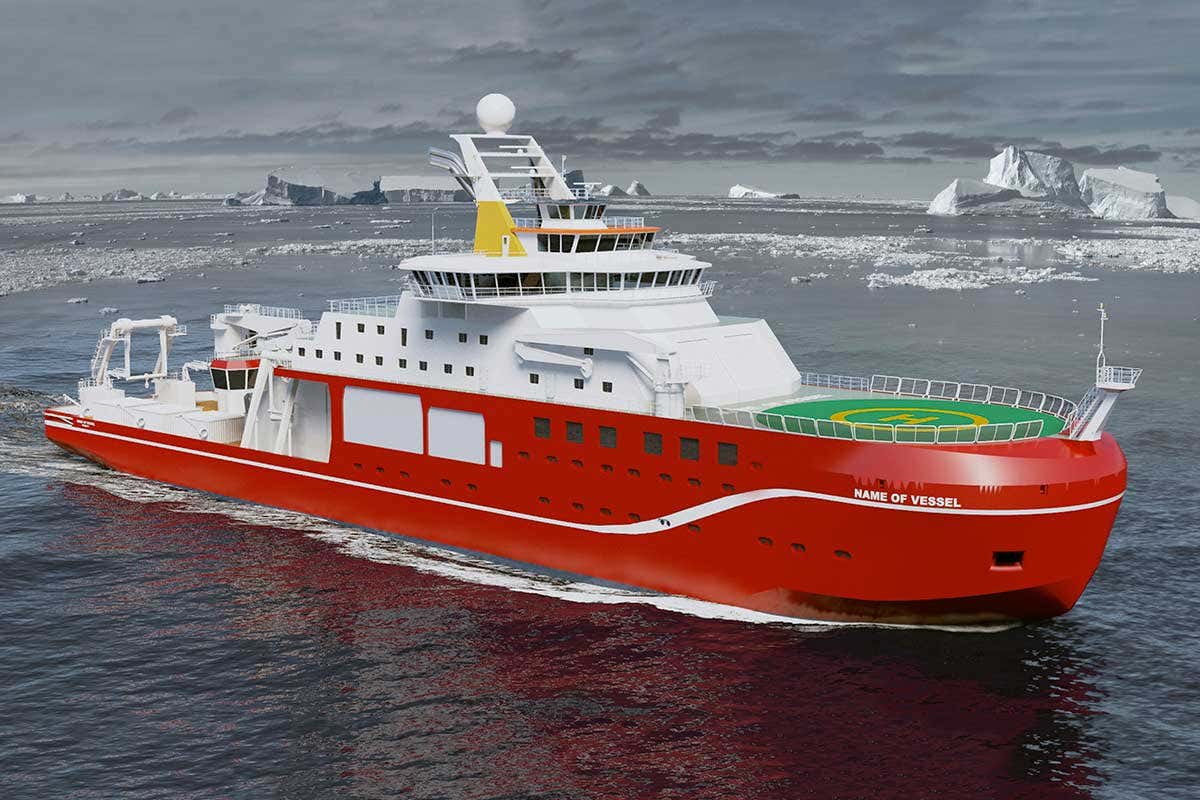 A picture of the big red boat that is Boaty McBoatface, sailing along
