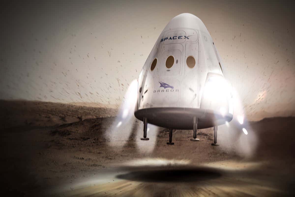 Artist's impression of Dragon 2 capsule landing on Mars
