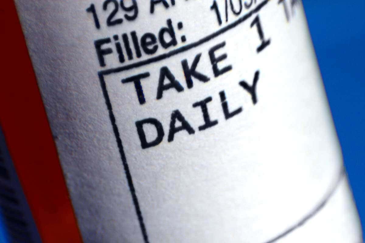 Picture of drug label on bottle, take one daily