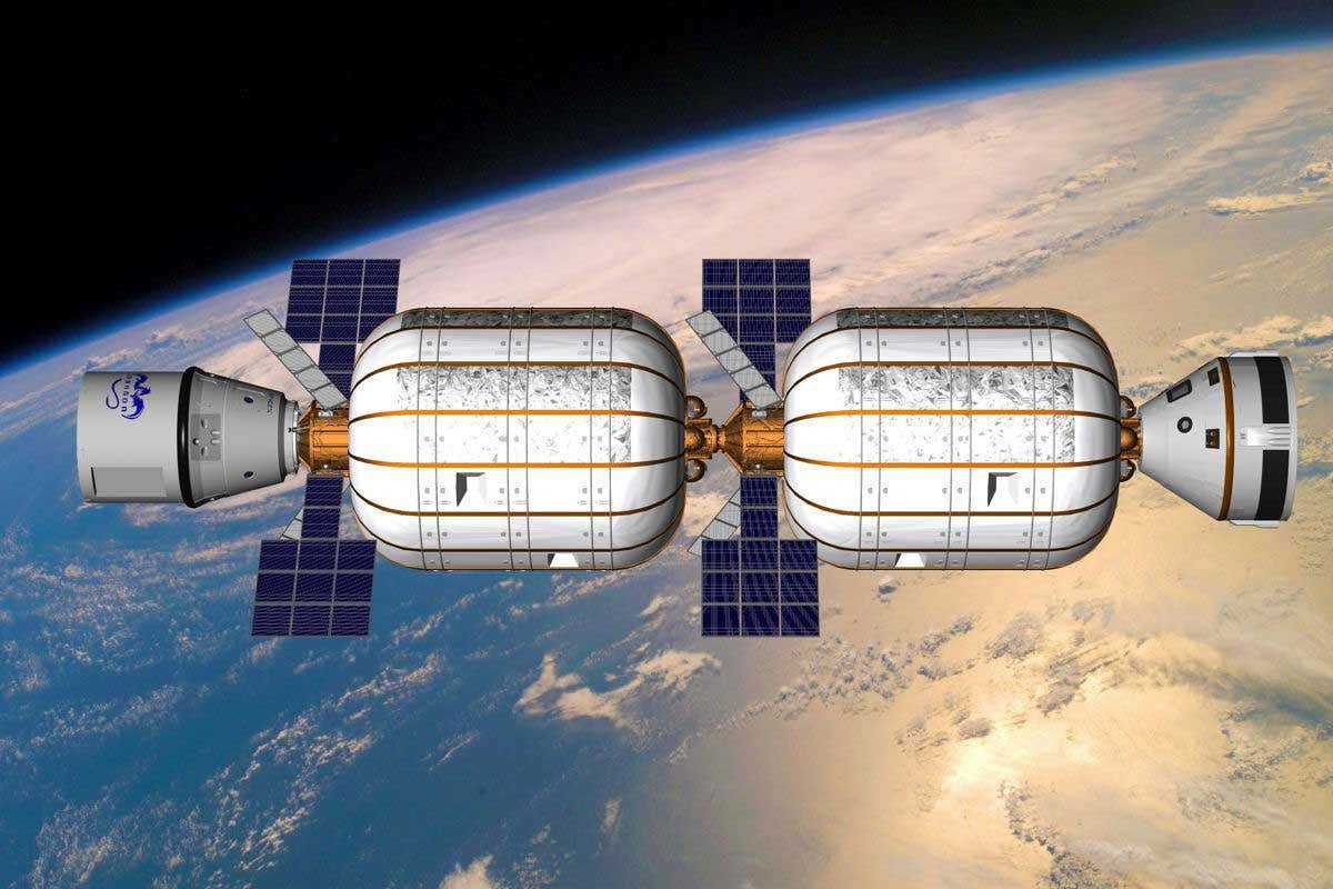 Artist's impression of Bigelow Aerospace's B330 modules in space