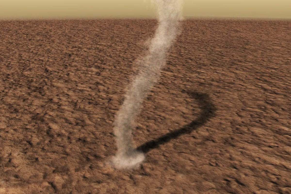 12-mile high dust devil on Mars photographed in 2012