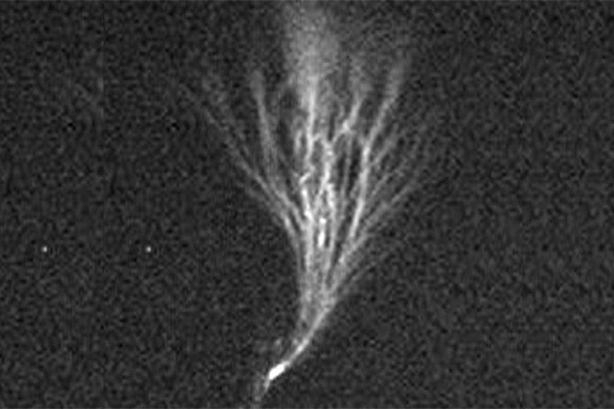 Branches of lightning fork upwards