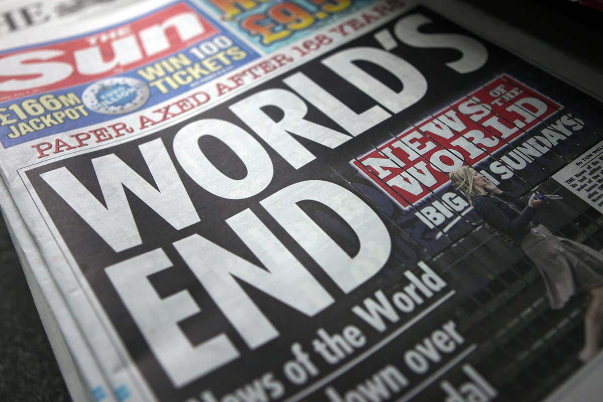 Front page of The Sun newspaper, headlined 'World's end'