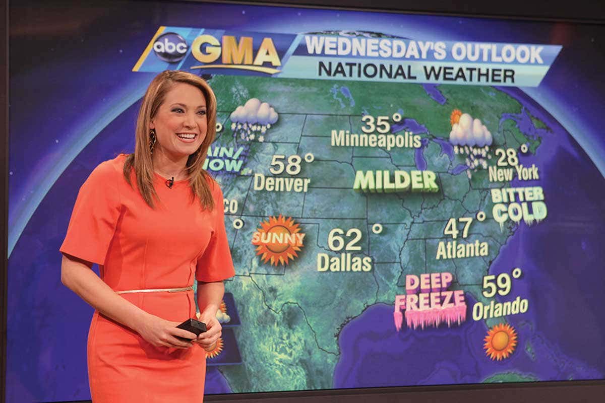 A US weather forecaster standing in front of a weather map