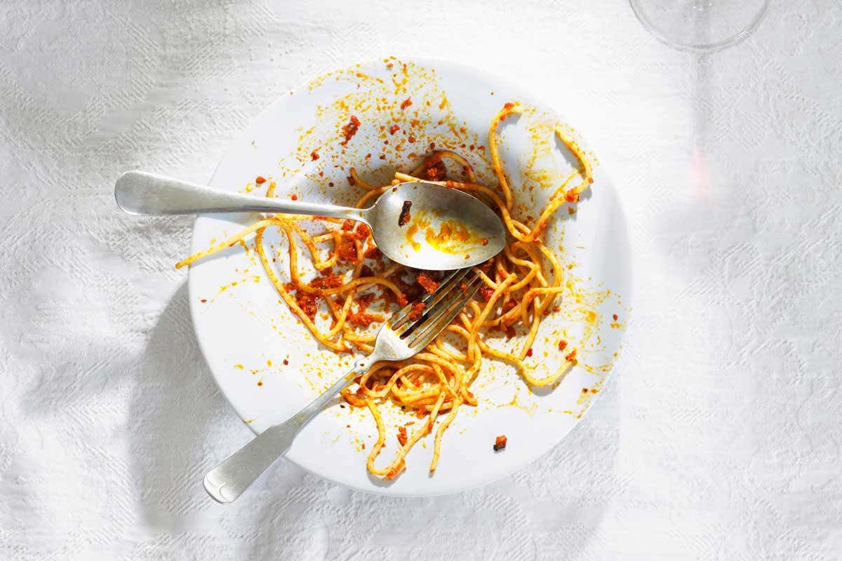 Plate of food with knife and fork