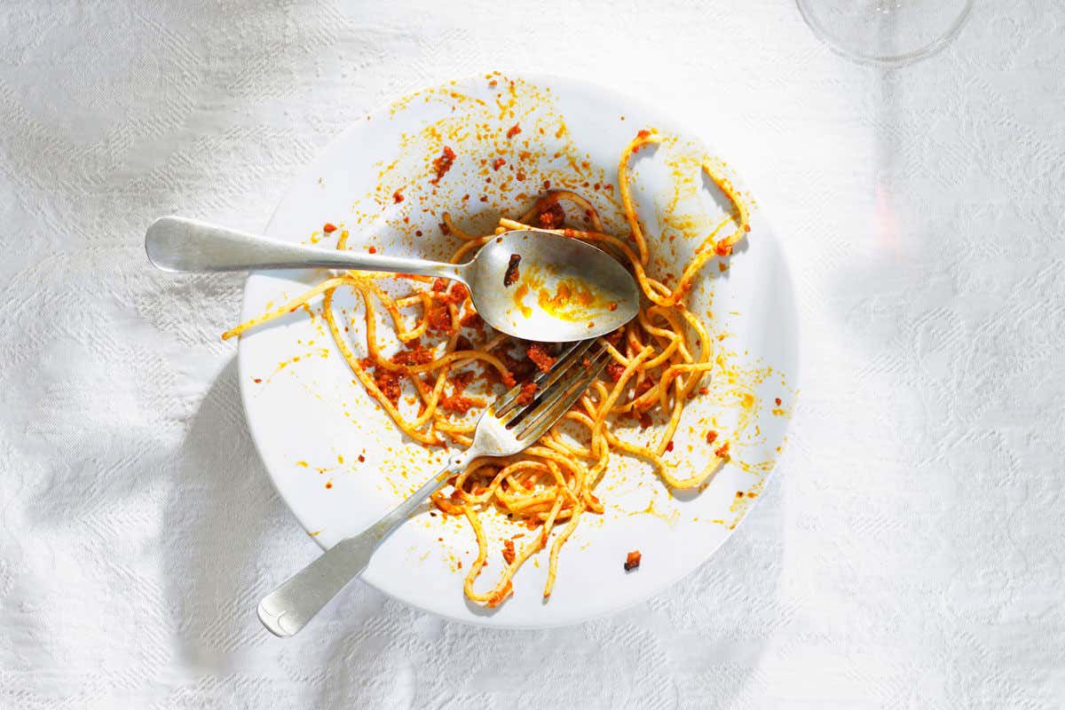 Plate of food with knife and fork