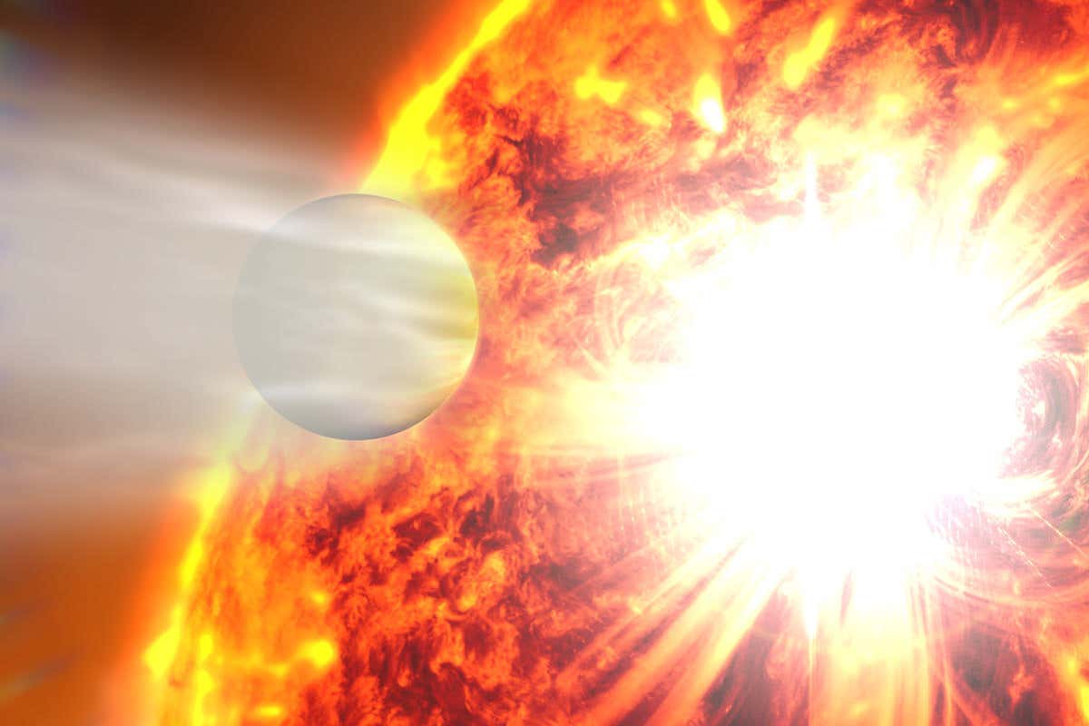 Illustration of a planet losing its atmosphere