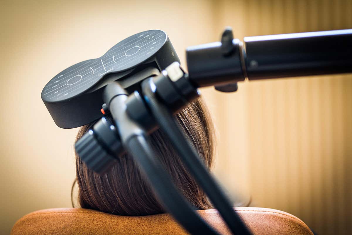 transcranial magnetic stimulation happeding on someone's brain