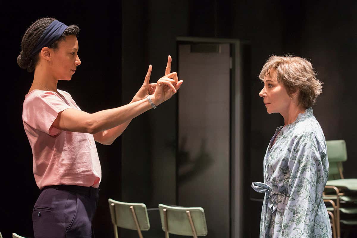 The clinician, Miriam, and Lorna, facing each other