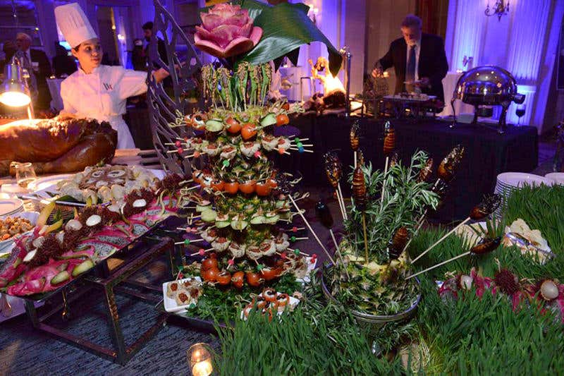 An exotic, colourful buffet arrangement