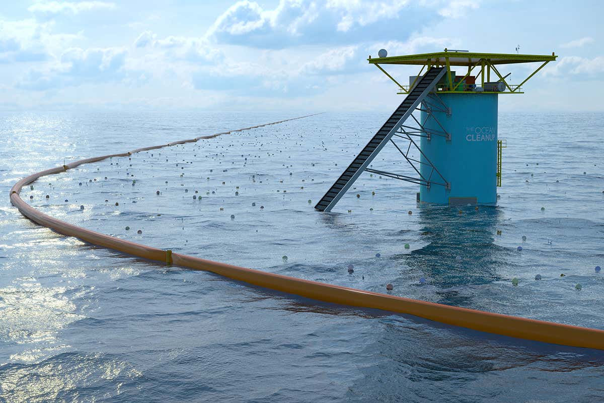 Artist's impression of future Ocean Cleanup set-up