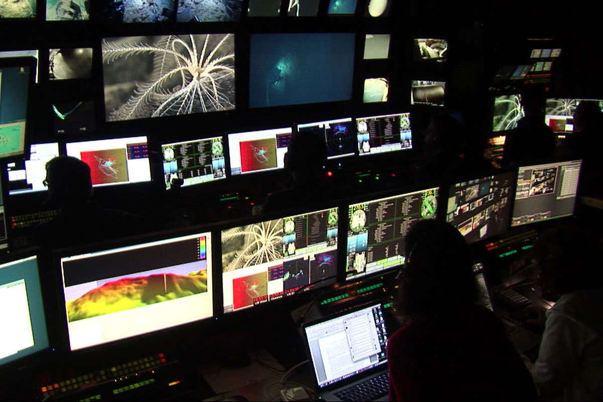 The control room on NOAA Ship Okeanos Explorer