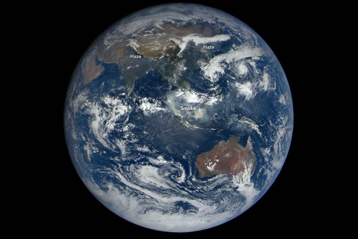 Satellite view of the globe showing the smoke