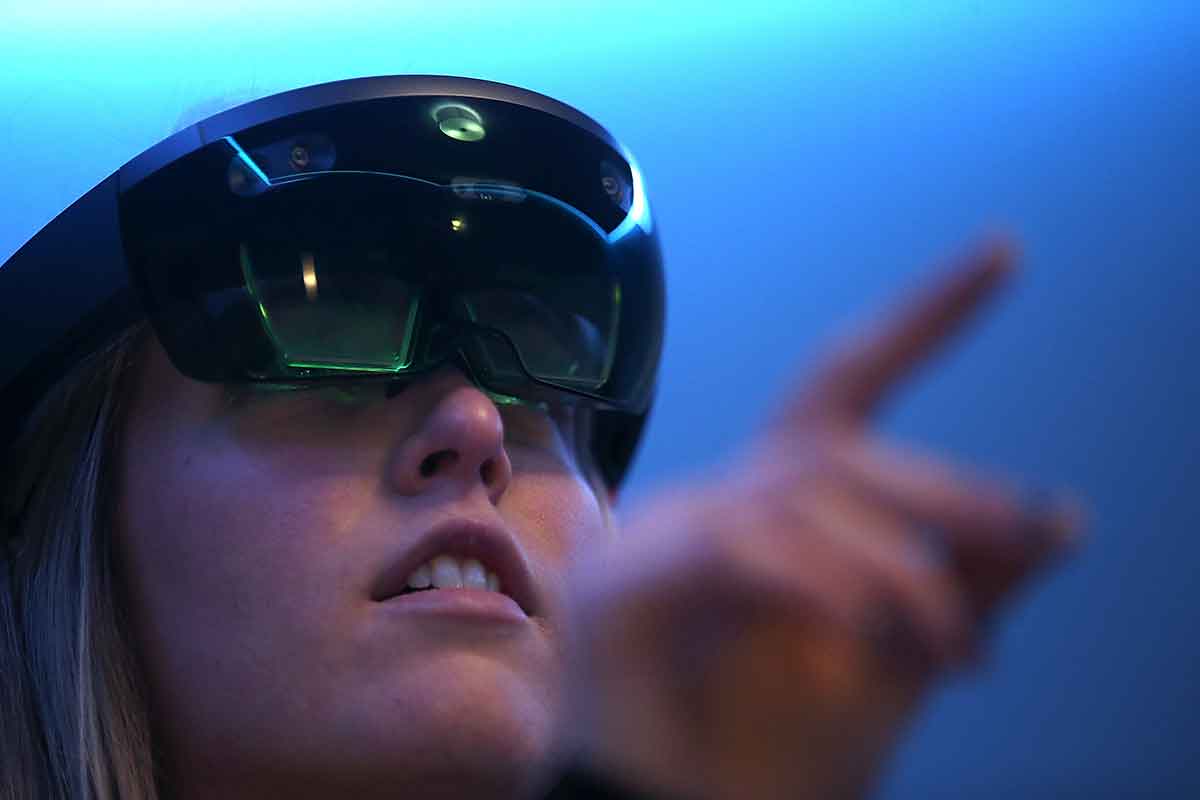 Woman wearing Hololens headset