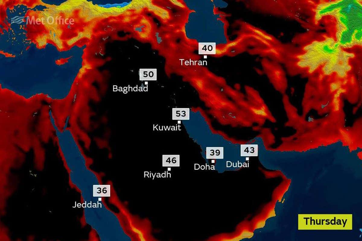 Map showing high temperatures