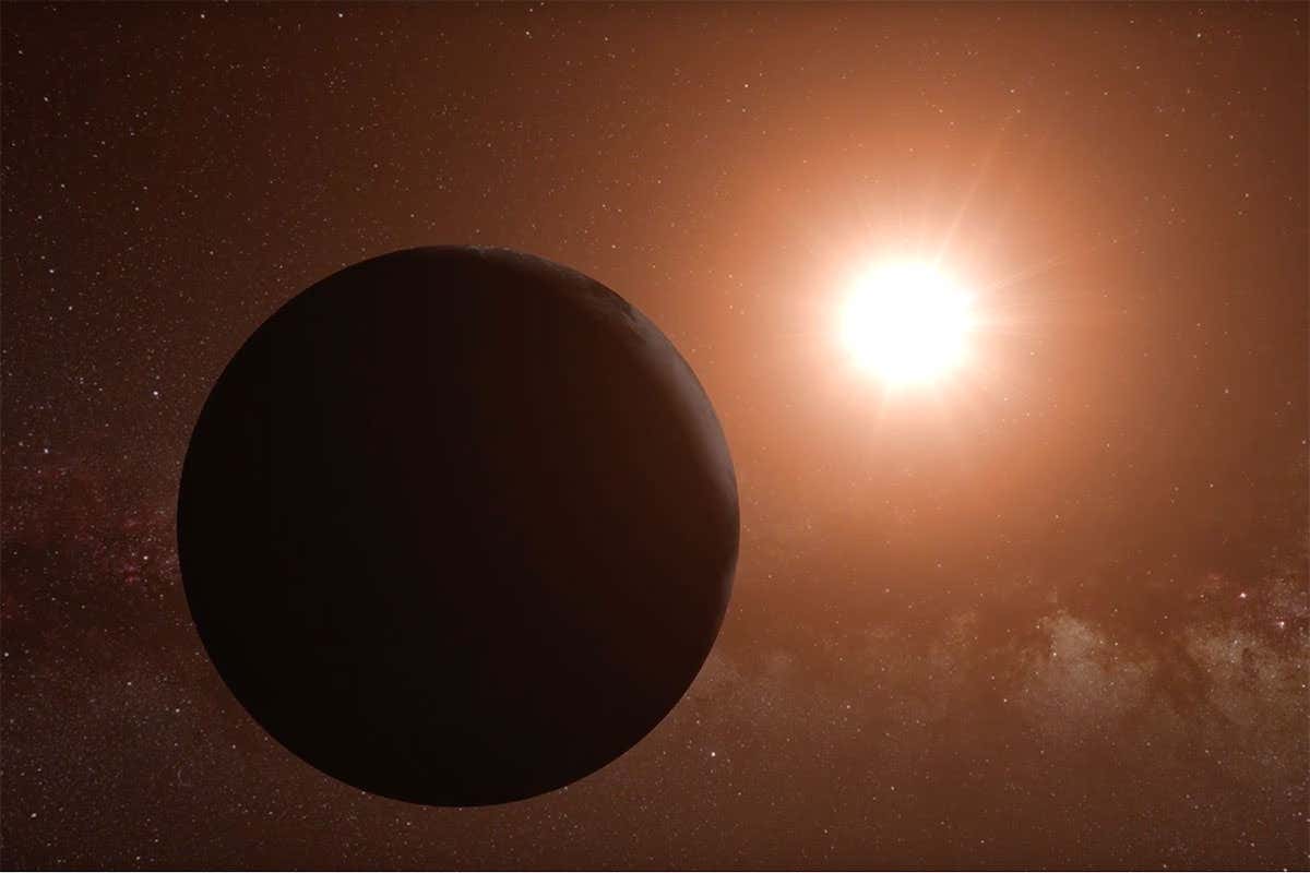 illustration of a planet in silhouette with a star behind