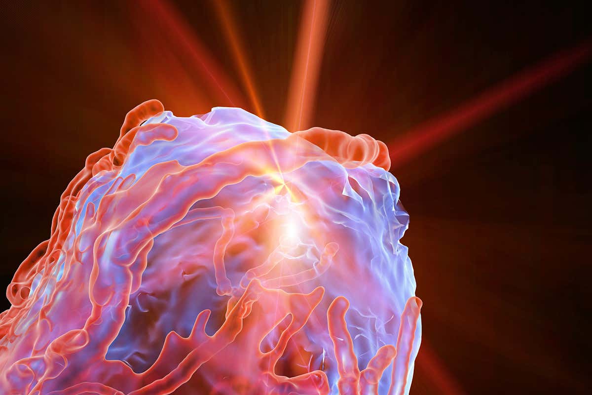 artist's impression of a tumour with a laser shining on it