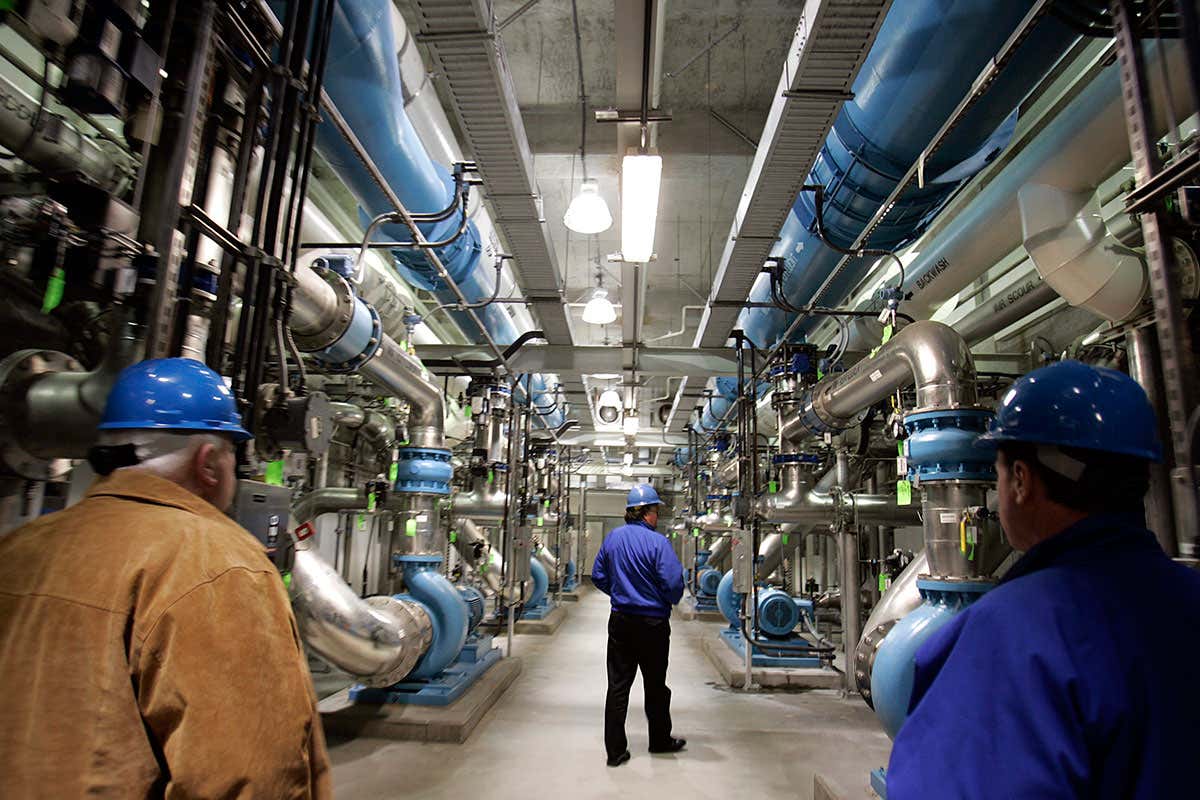 Interior of treatment plant showing piping