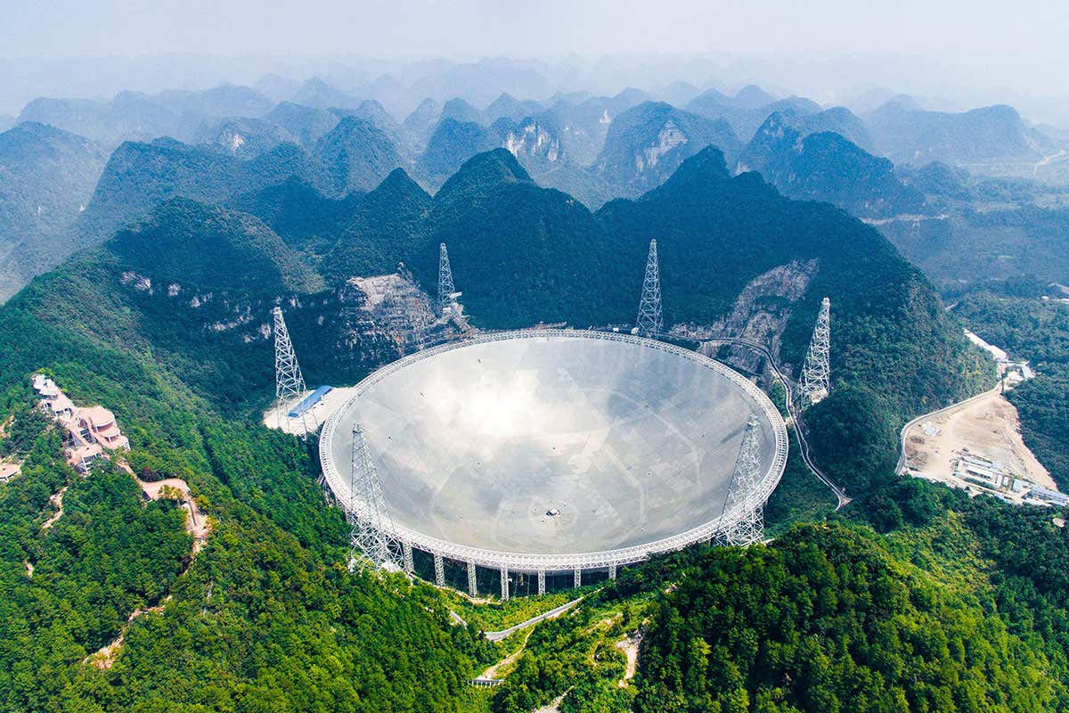 Aerial view of the 500-metre-wide telescope dish