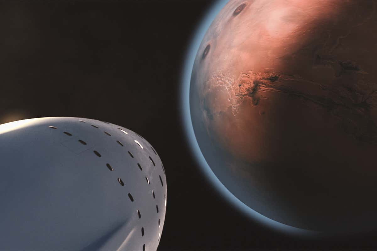 Red Planet with rocket homing in